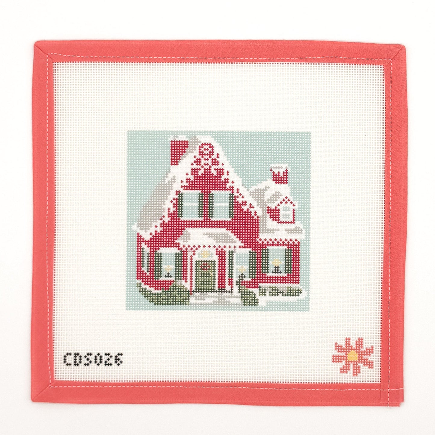 Red Holiday House Needlepoint Canvas