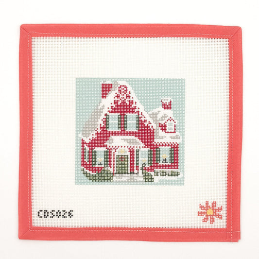 Red Holiday House Needlepoint Canvas