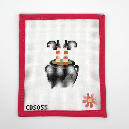 Halloween cauldron mini needlepoint canvas, 14 mesh