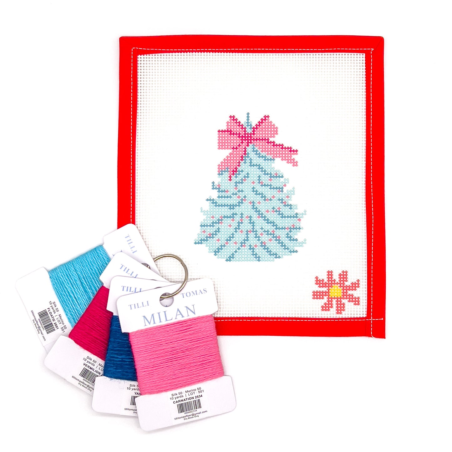 Aqua & Pink Christmas Tree Beginner Needlepoint Kit