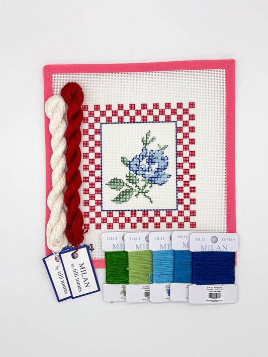 Blue Rose Vintage Checks Needlepoint Kit
