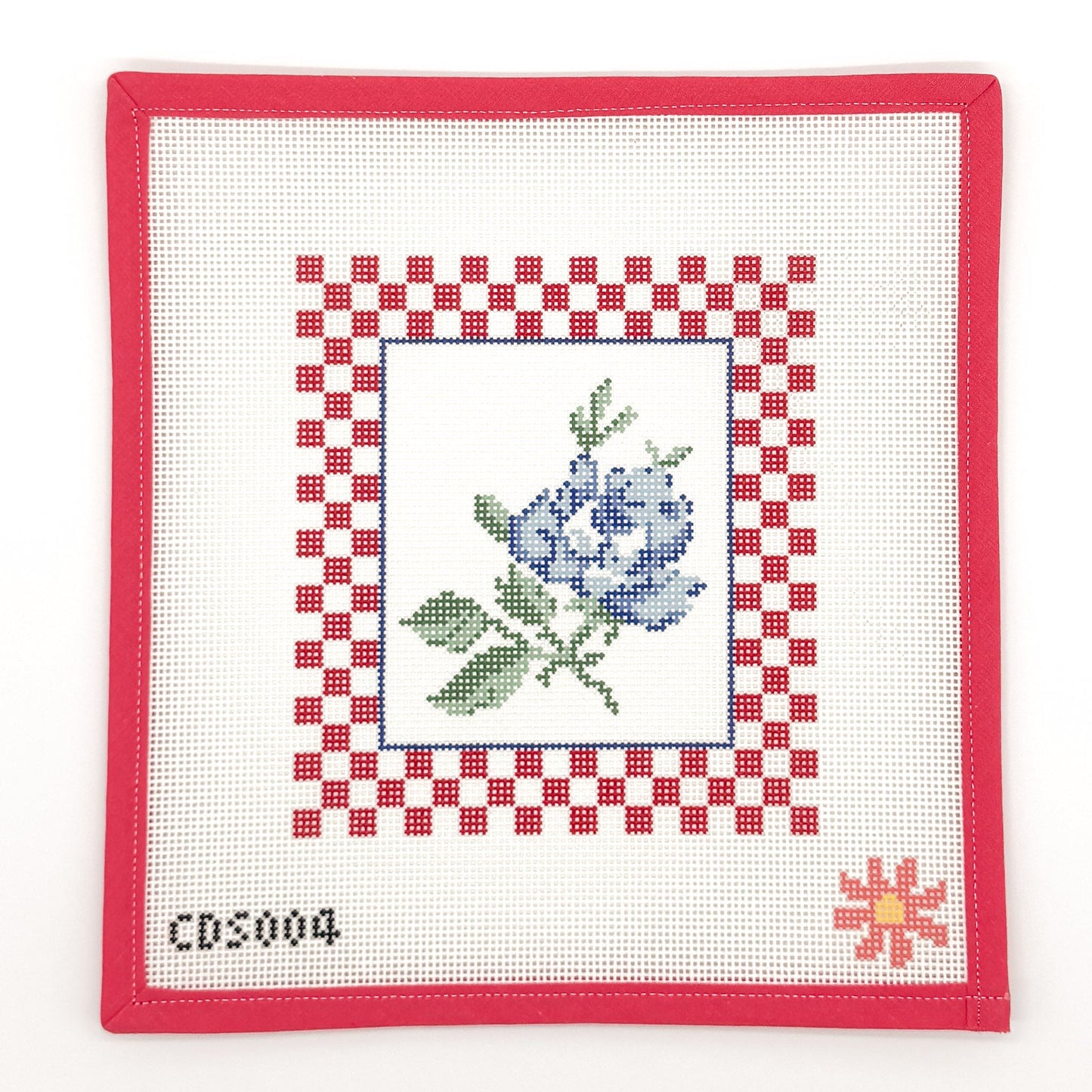 Blue Rose with Checks Needlepoint Canvas