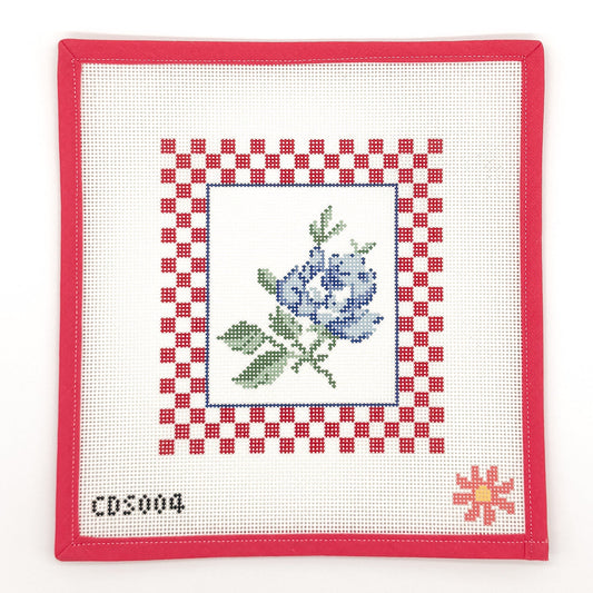 Blue Rose with Checks Needlepoint Canvas