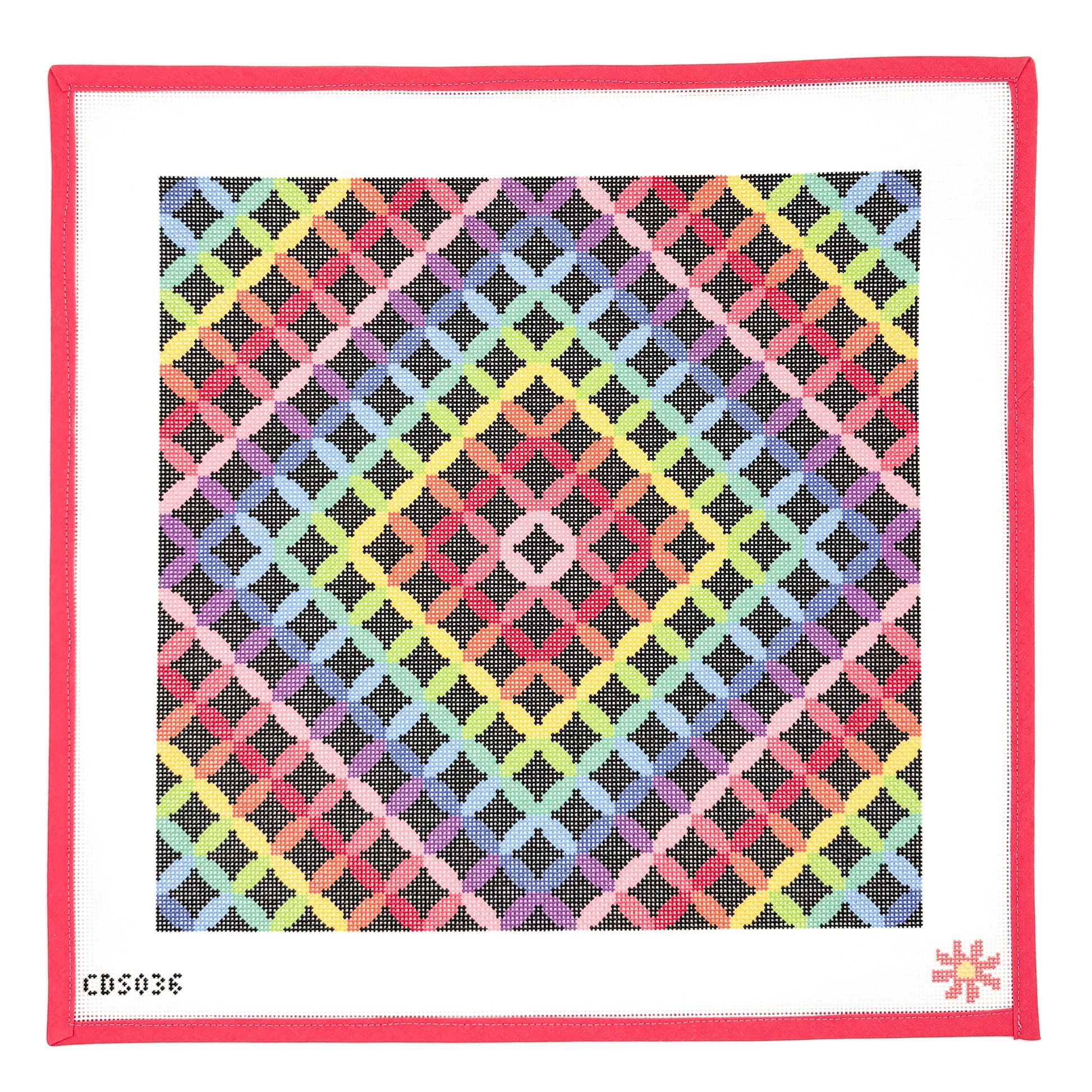 Rainbow Rings Pillow Needlepoint Canvas - Black
