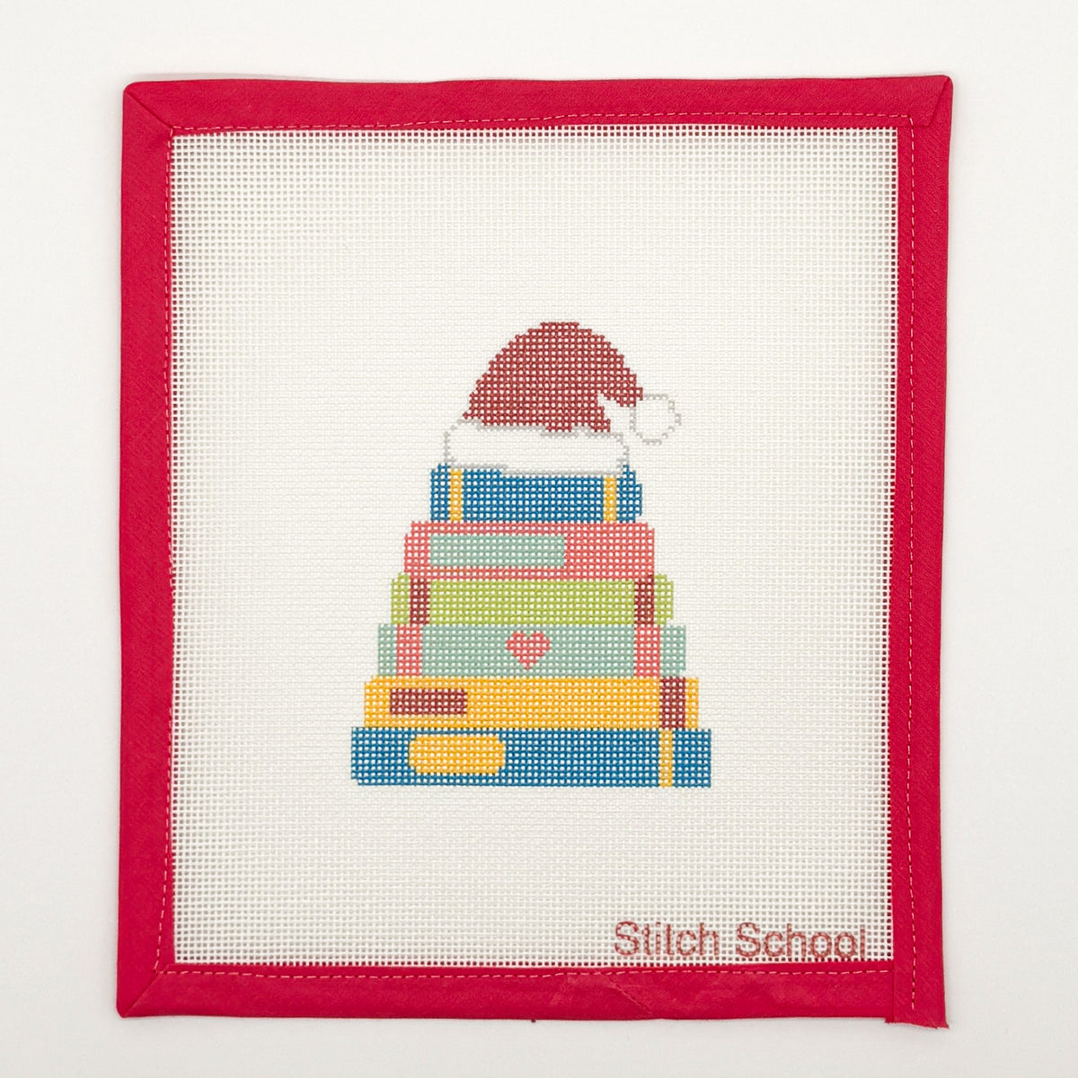 Santa Hat Book Stack Christmas Needlepoint Canvas