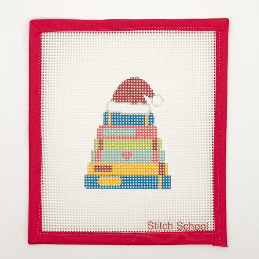 Santa Hat Book Stack Christmas Needlepoint Canvas