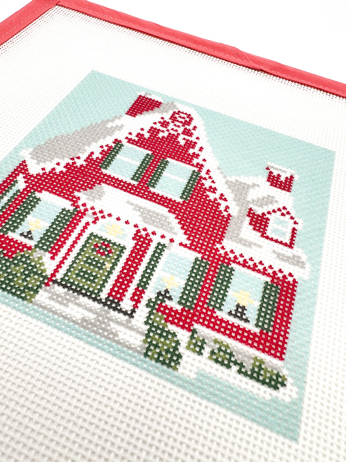 Red Holiday House Needlepoint Canvas