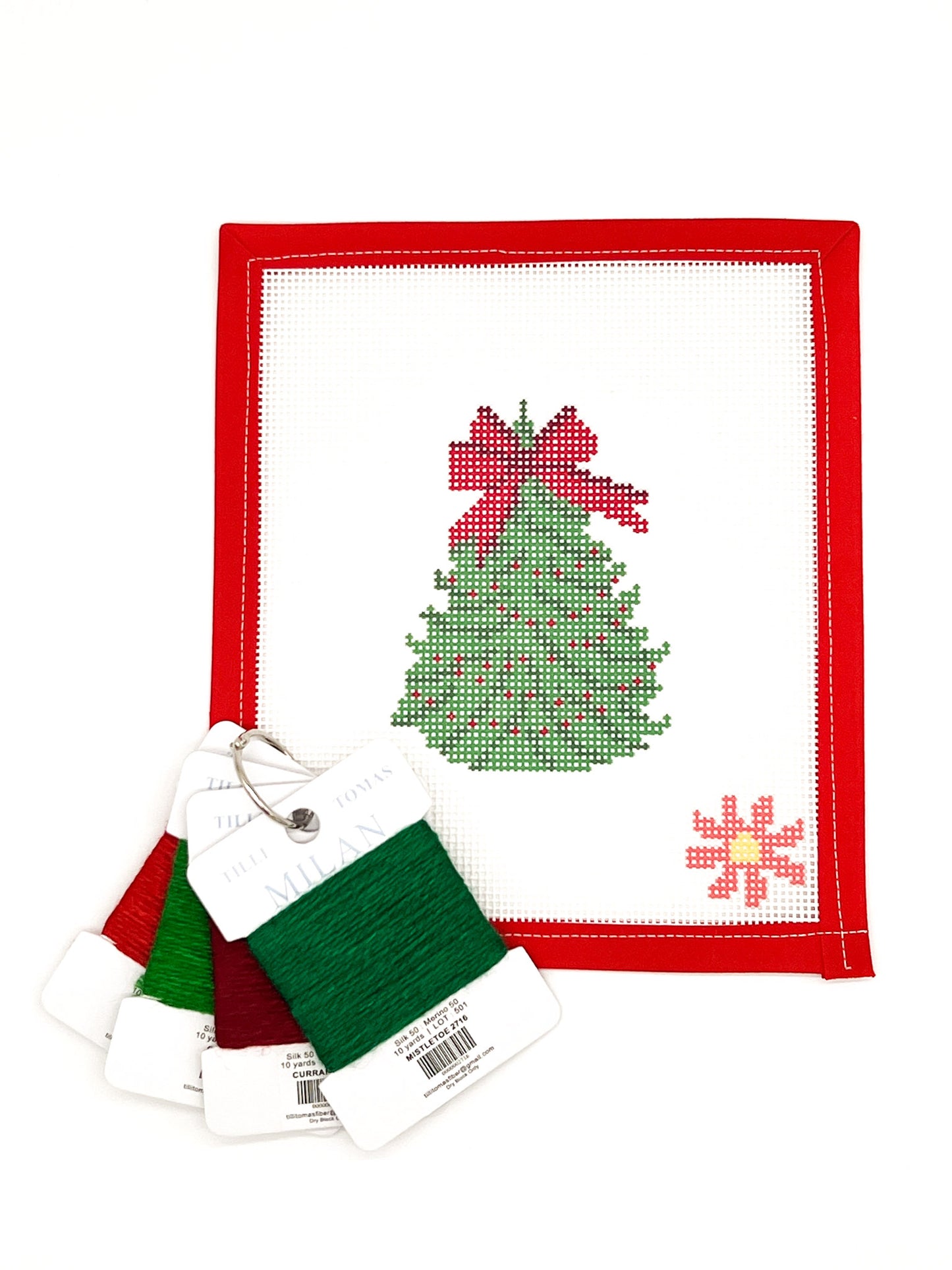 Red & Green Bow Christmas Tree Beginner Needlepoint Kit