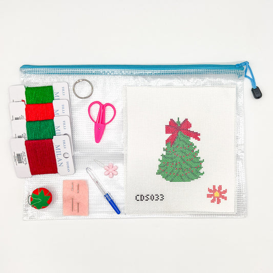 Red & Green Bow Christmas Tree Beginner Needlepoint Kit