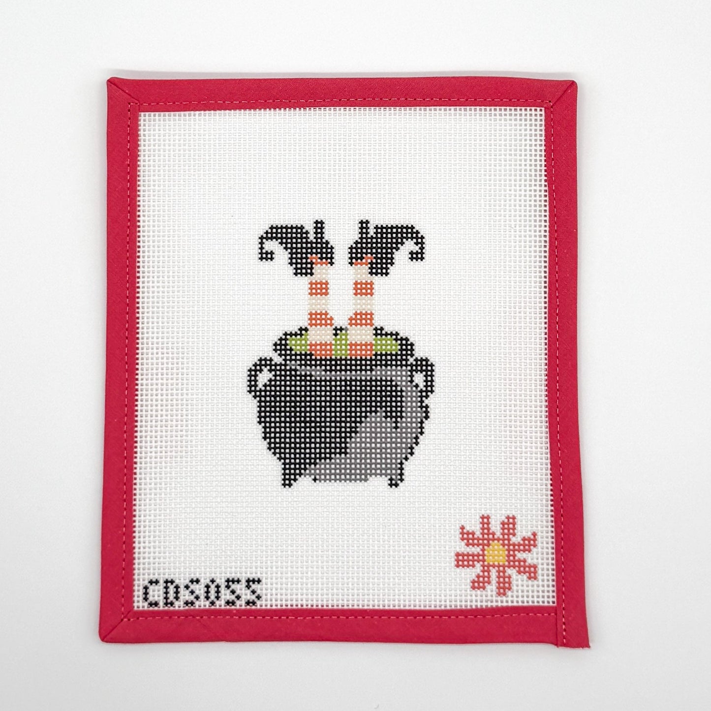 Halloween cauldron mini needlepoint canvas, 14 mesh