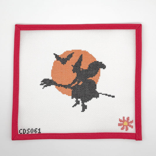 Halloween witch silhouette against a glowing moon needlepoint canvas, 14 mesh