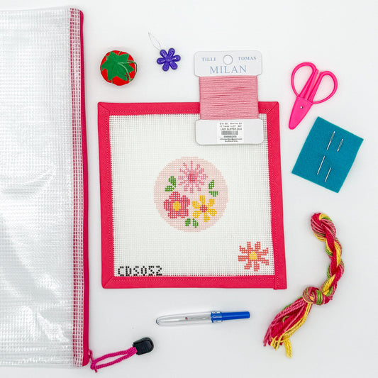Pink Flowers Beginner Needlepoint Kit