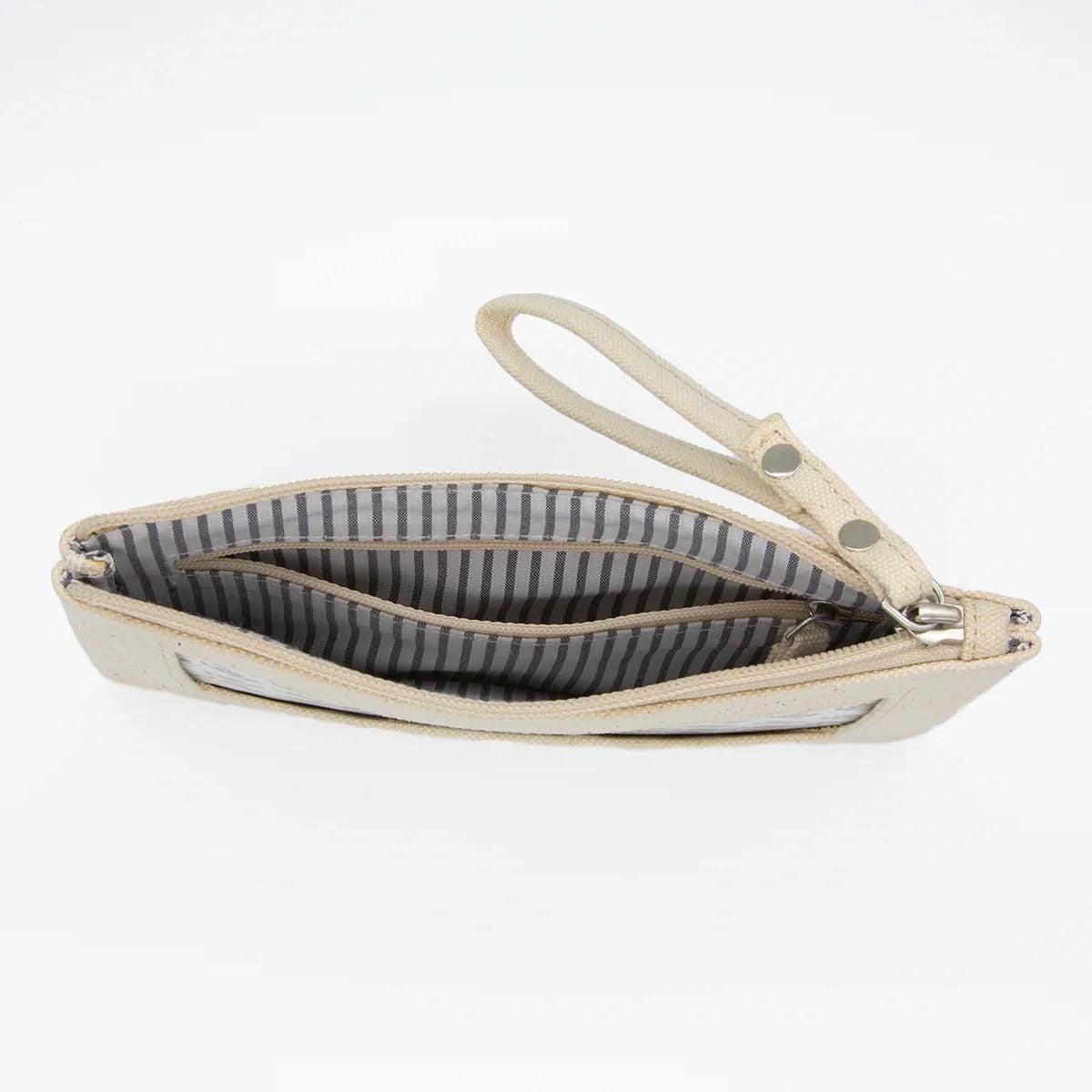 Taupe Canvas Clutch Wristlet Small, Rectangle Insert- Small Everyday Bag - Self Finishing Needlepoint Clutch