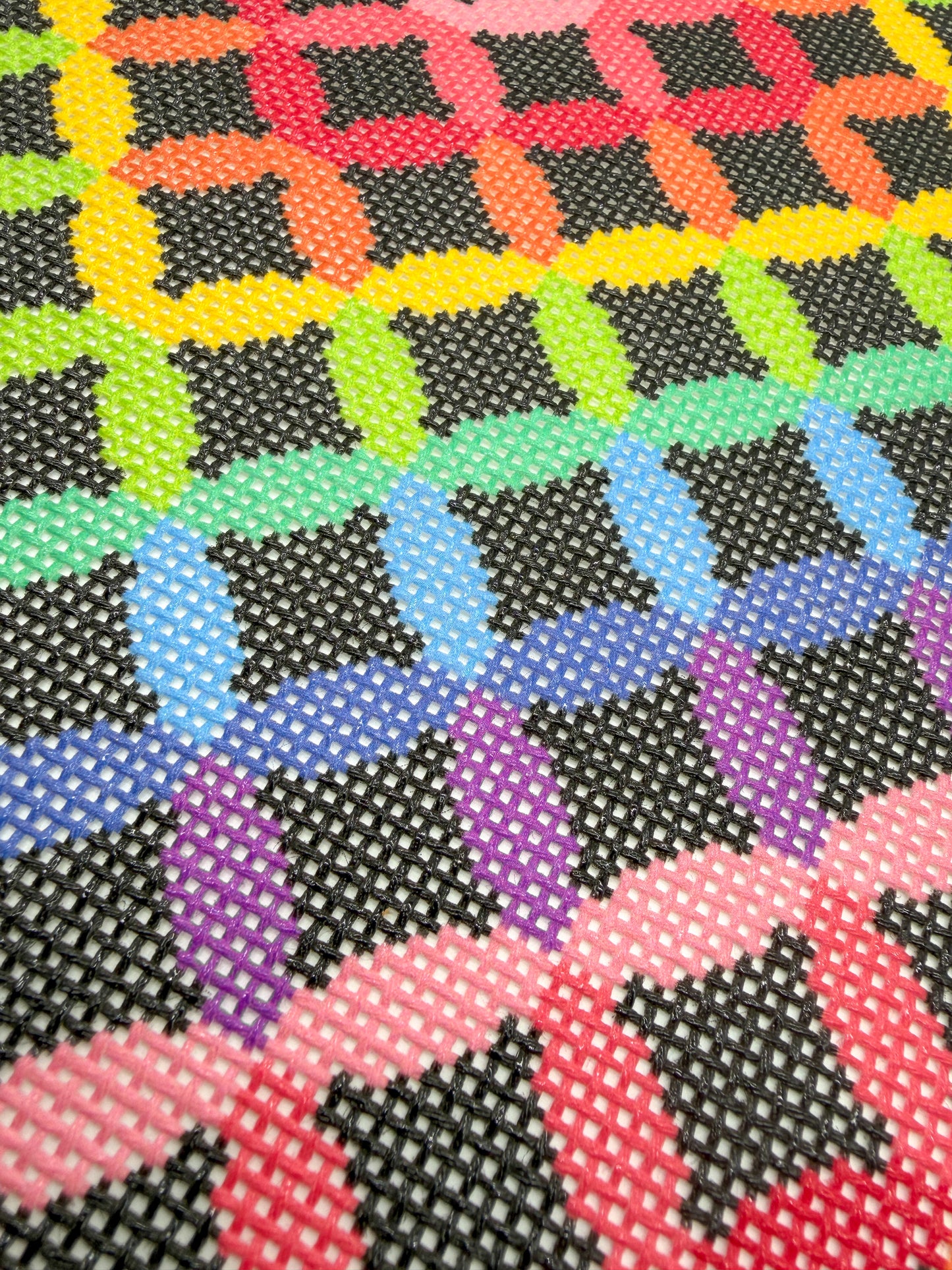 Rainbow Rings Pillow Needlepoint Canvas - Black