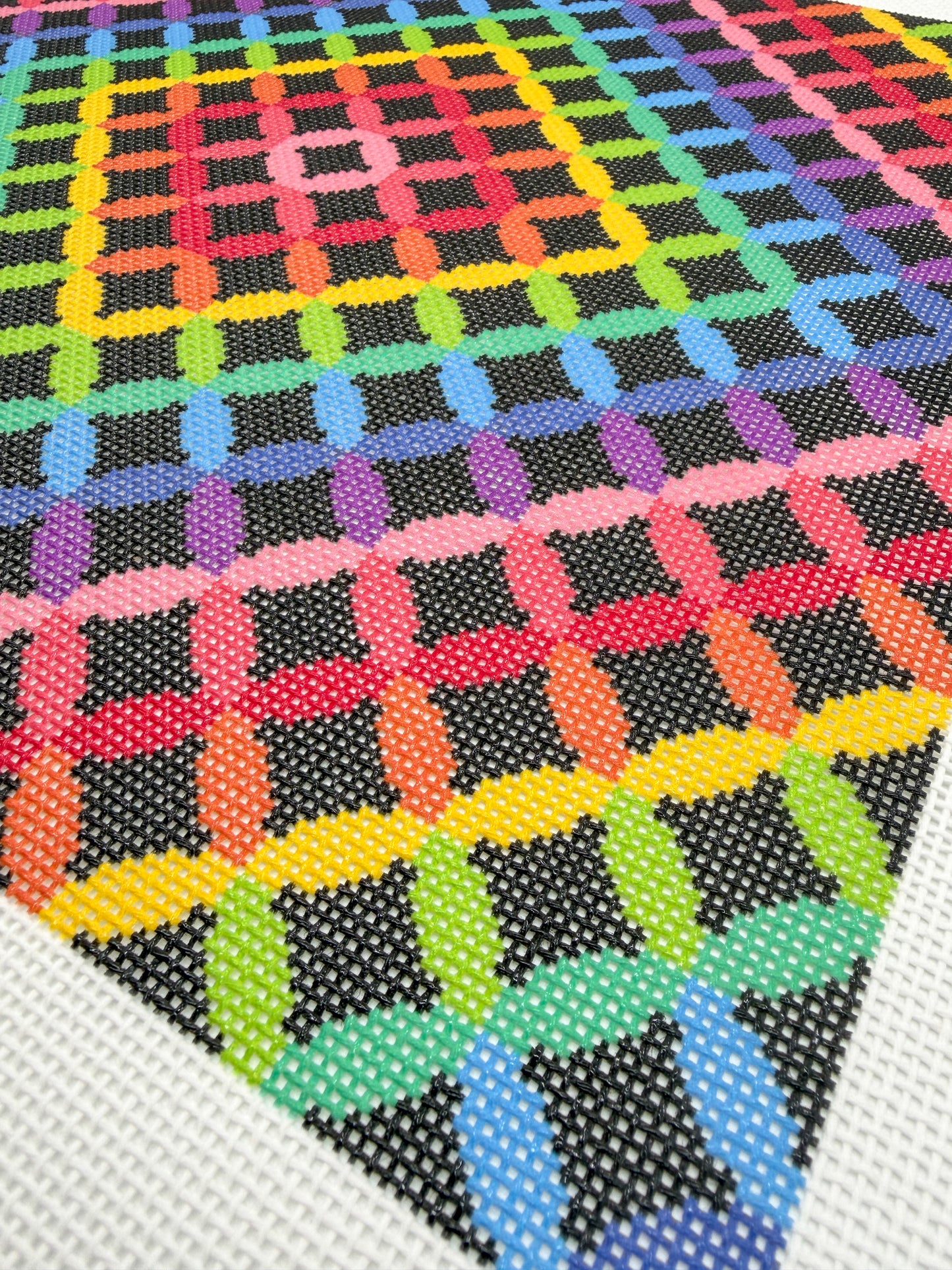 Rainbow Rings Pillow Needlepoint Canvas - Black