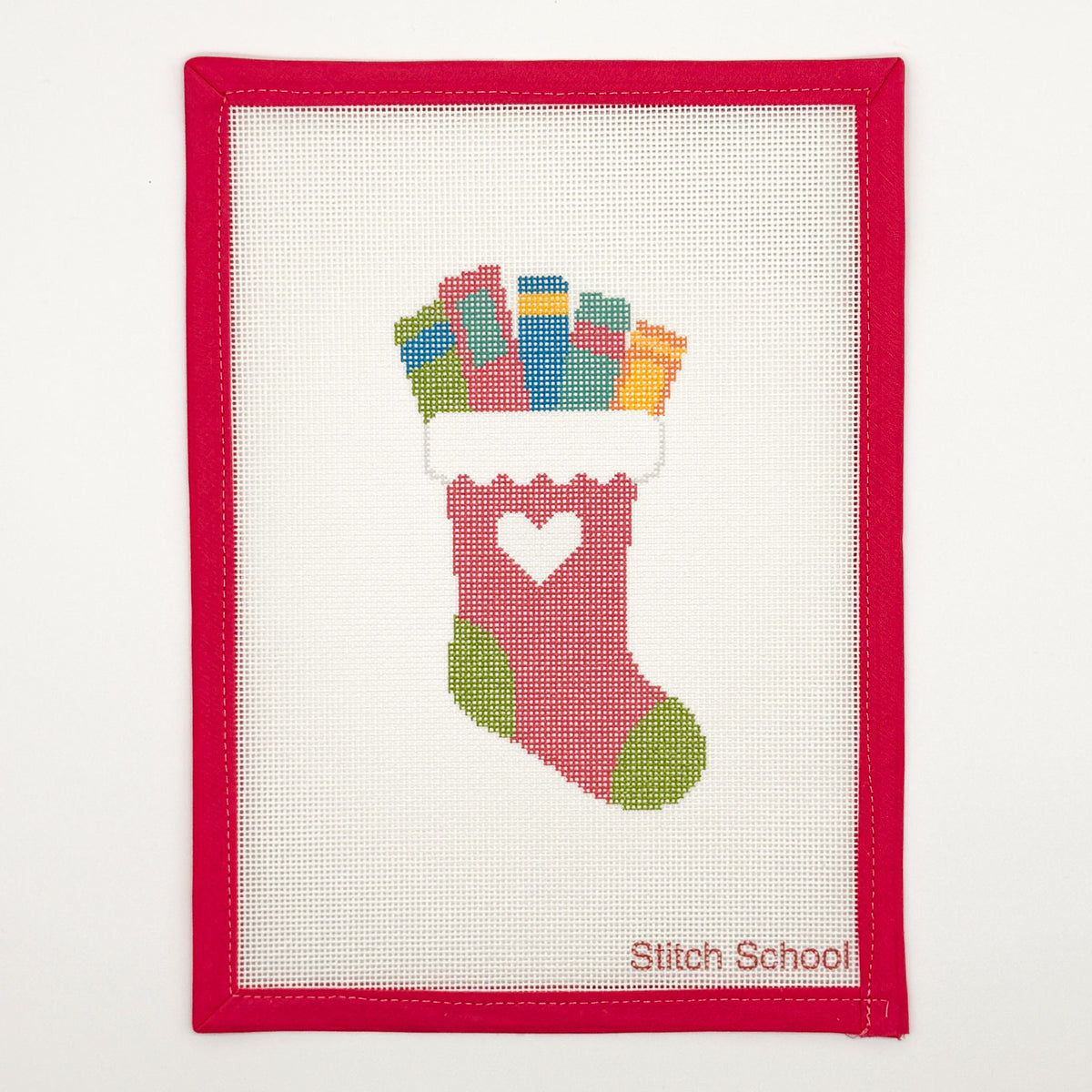Rainbow Books Christmas Stocking needlepoint canvas by Stitch School