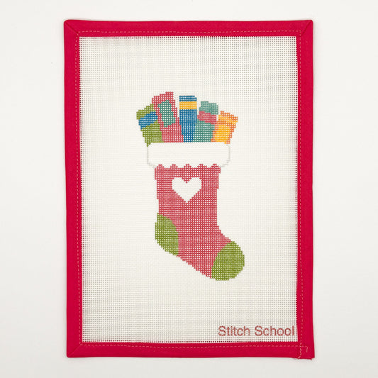 Rainbow Books Christmas Stocking needlepoint canvas by Stitch School